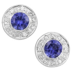 2.50 Carat Round Tanzanite Round Diamond White Gold Halo Earrings