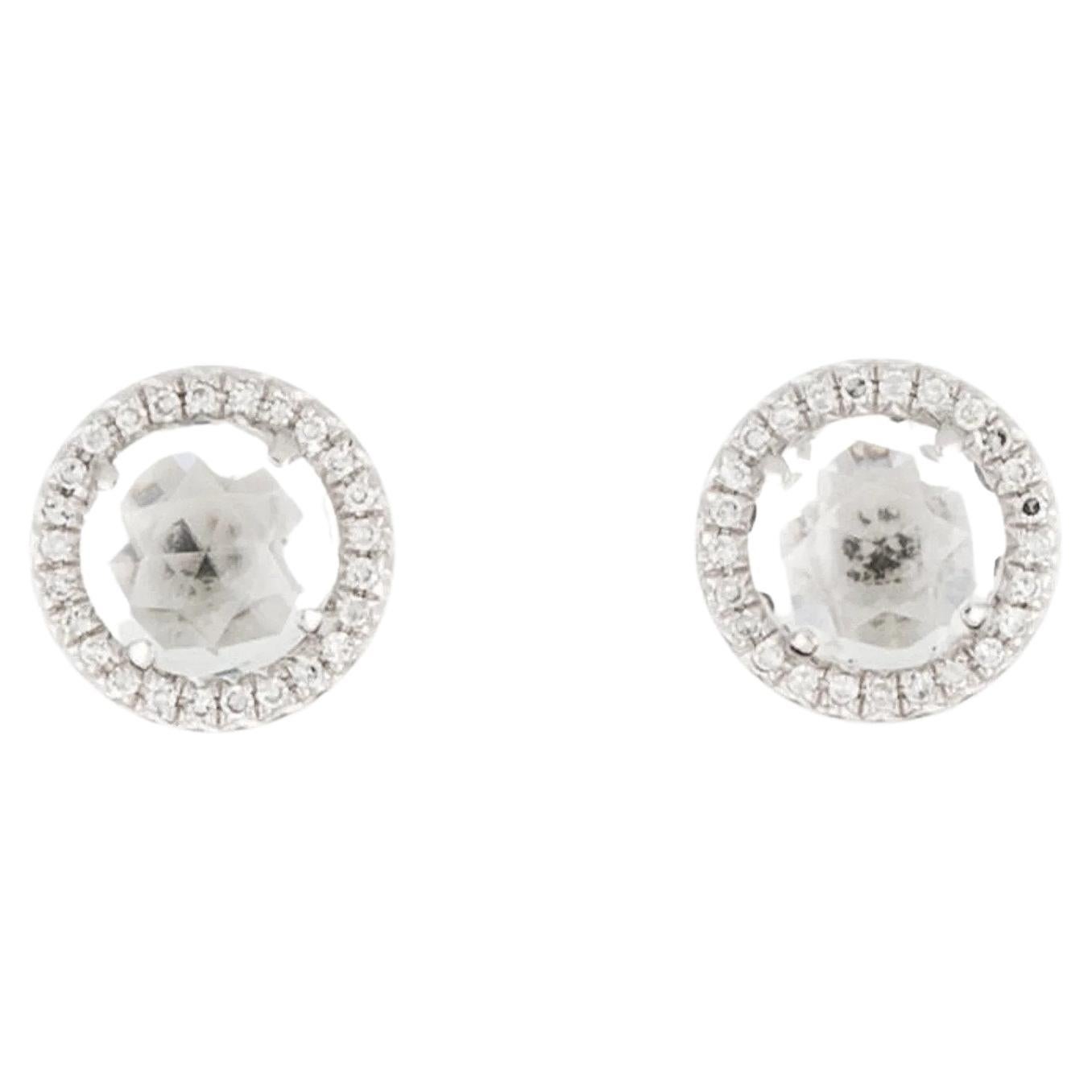 2.50 Carat Round White Topaz & Diamond White Gold Stud Earrings