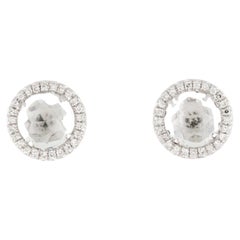Boucles d'oreilles or blanc 2,50 carats Topaze blanche ronde et diamant 