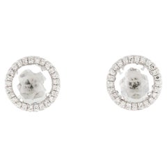 2.50 Carat Round White Topaz & Diamond White Gold Stud Earrings 