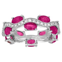2.50 Carat Ruby and Diamond Wave Gold Band Ring