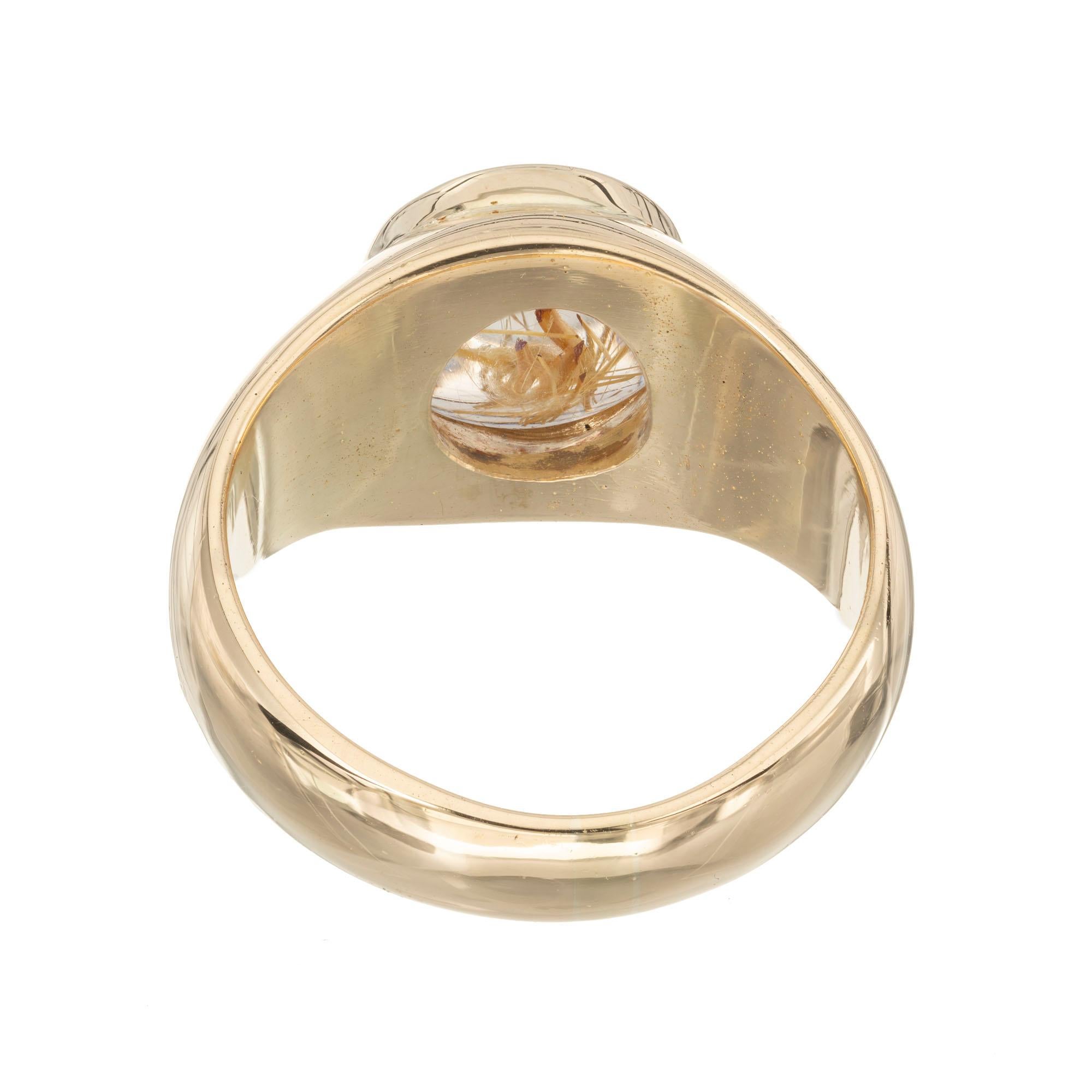 Women's or Men's 2.50 Carat Rutile Quartz Natural Yellow Dome Gold Ring For Sale