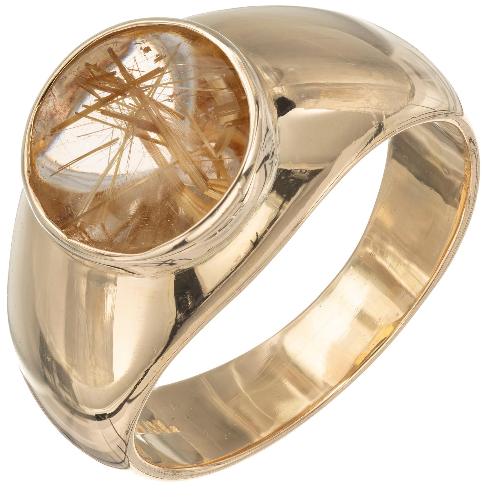 2.50 Carat Rutile Quartz Natural Yellow Dome Gold Ring