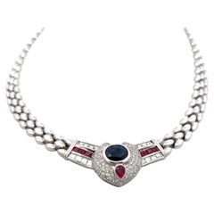 2,50 Karat Saphir 2,22 Karat Diamant 1,05 Karat Rubin 18K WG Gliederhalskette