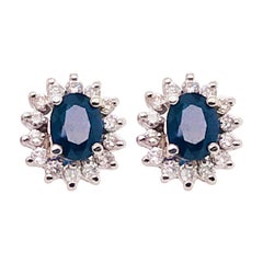 2.50 Carat Sapphire and .75 Carat Diamond Earring Studs in 14 Karat White Gold