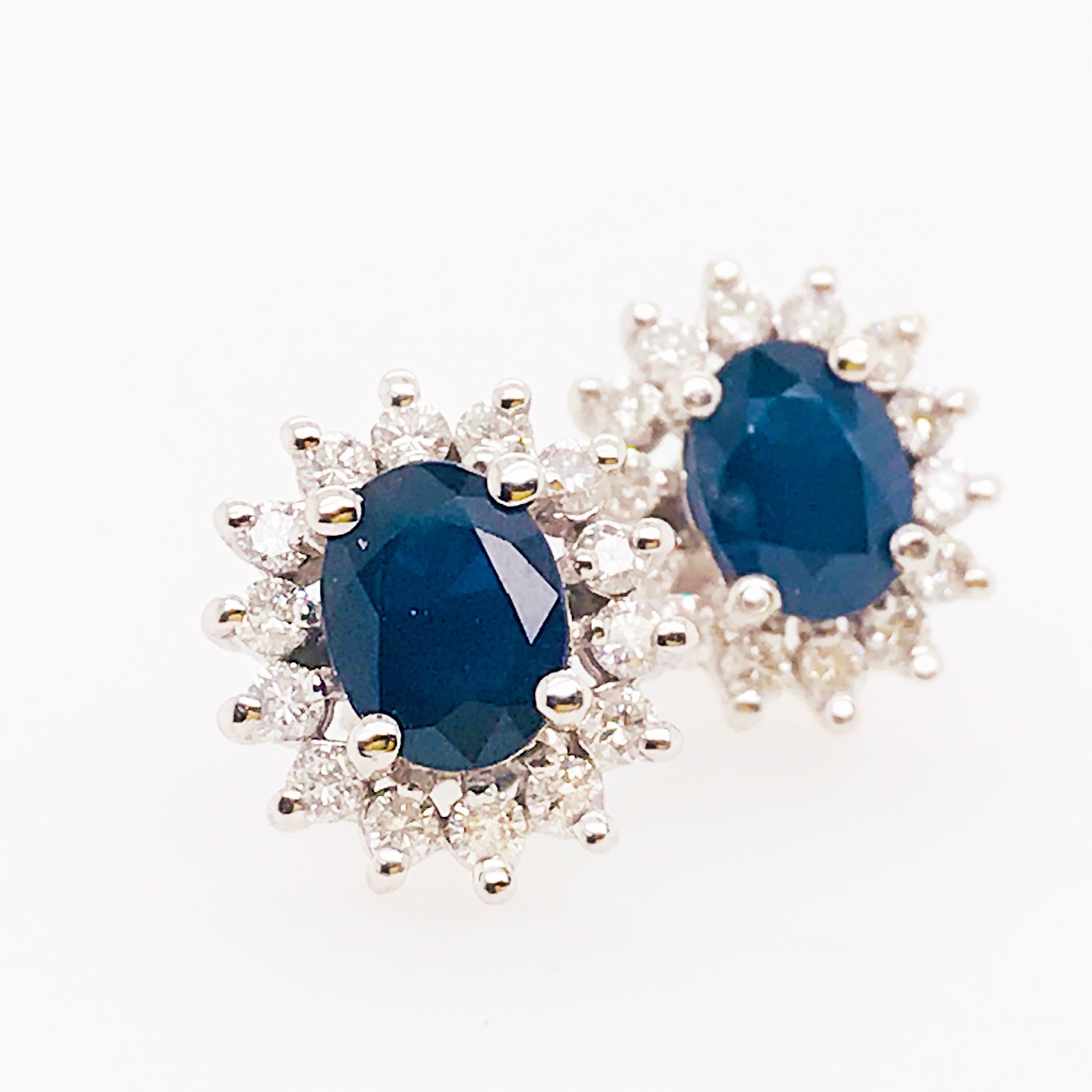 Artisan 2.50 Carat Sapphire and .75 Carat Diamond Earring Studs in 14 Karat White Gold