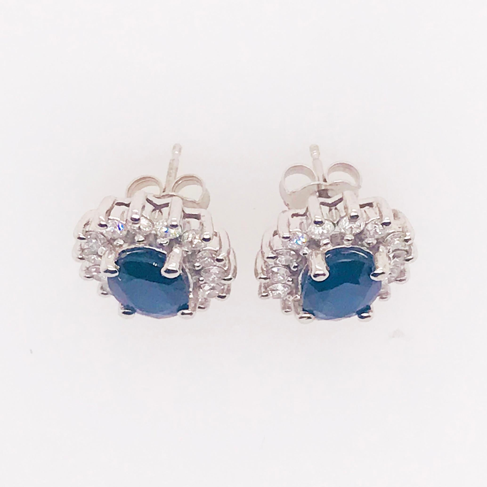 2.50 Carat Sapphire and .75 Carat Diamond Earring Studs in 14 Karat White Gold In New Condition In Austin, TX