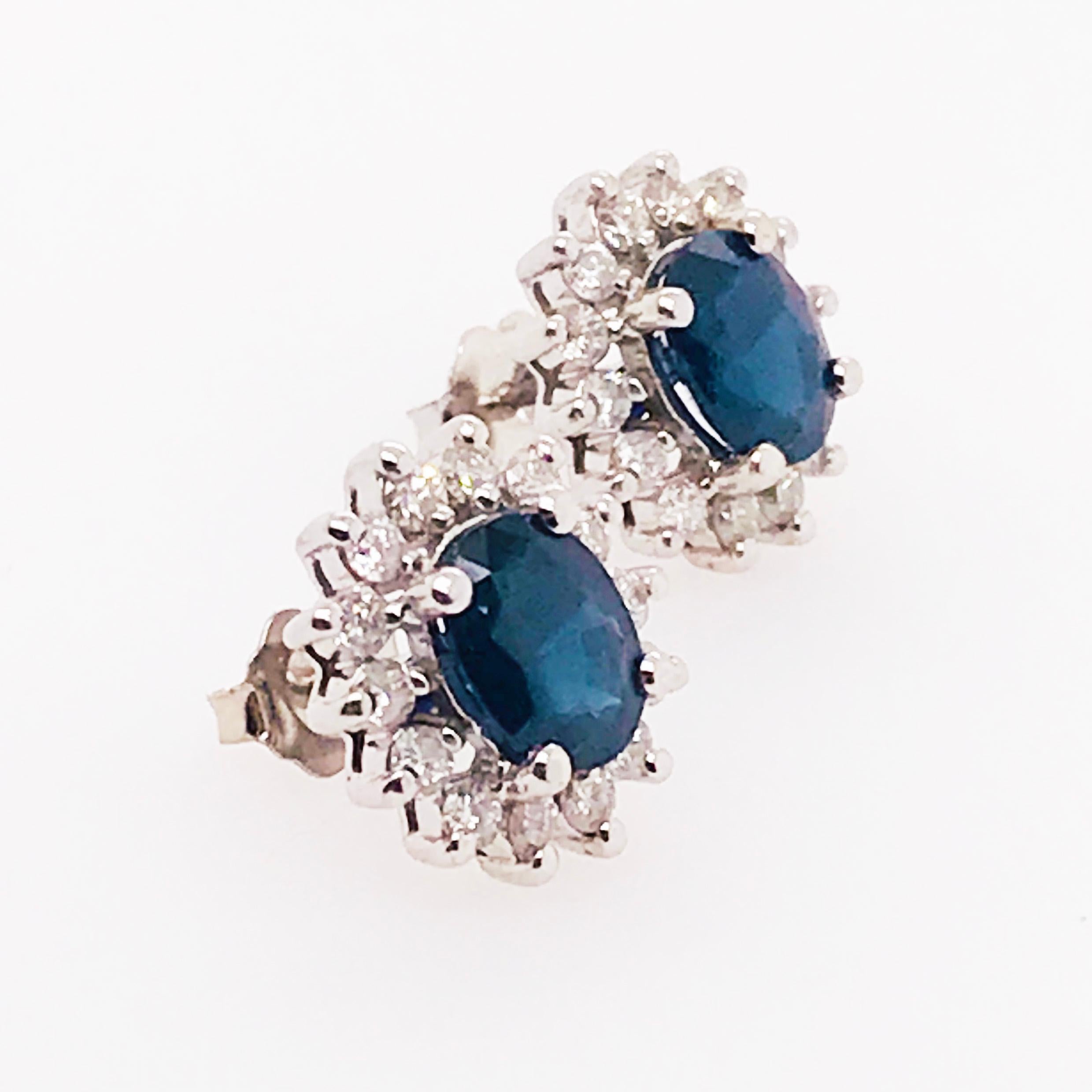 Women's 2.50 Carat Sapphire and .75 Carat Diamond Earring Studs in 14 Karat White Gold