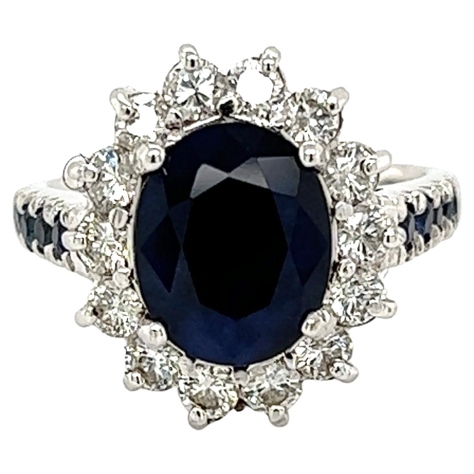 Vintage Art Deco Diamond Sapphire Ring 18 Karat White Gold Fine Antique ...