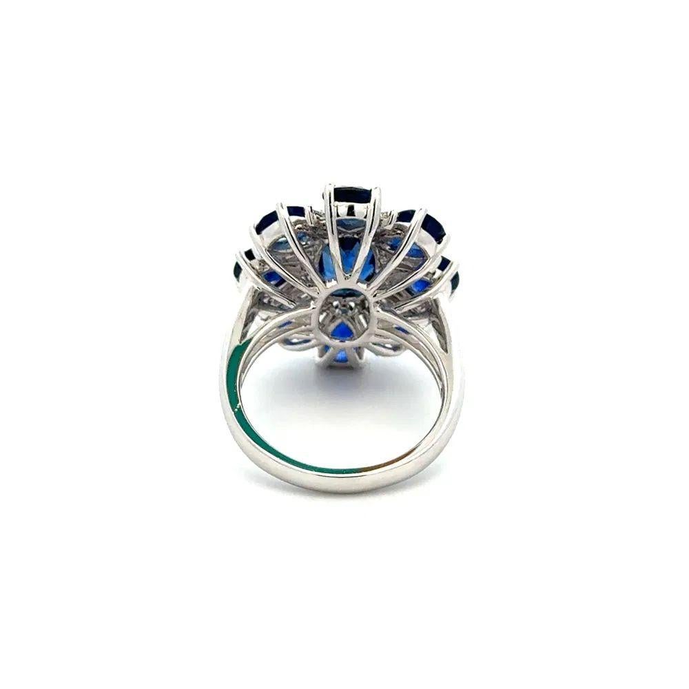 Mixed Cut 2.50 Carat Sapphire, Pear Sapphire and Baguette Diamond Gold Cocktail Ring For Sale