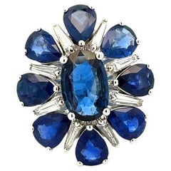 2.50 Carat Sapphire, Pear Sapphire and Baguette Diamond Gold Cocktail Ring