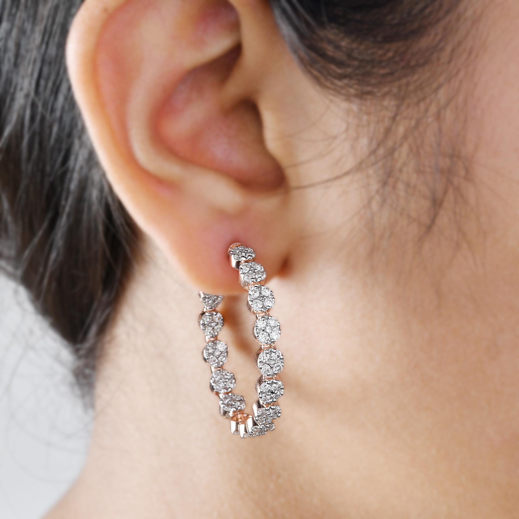 Modern 2.50 Carat SI Clarity HI Color Diamond Hoop Earrings 18 Karat Rose Gold Jewelry For Sale