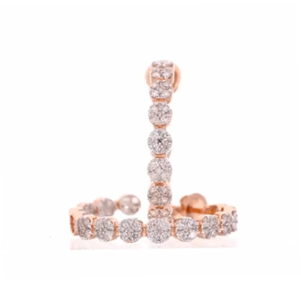 Women's 2.50 Carat SI Clarity HI Color Diamond Hoop Earrings 18 Karat Rose Gold Jewelry For Sale