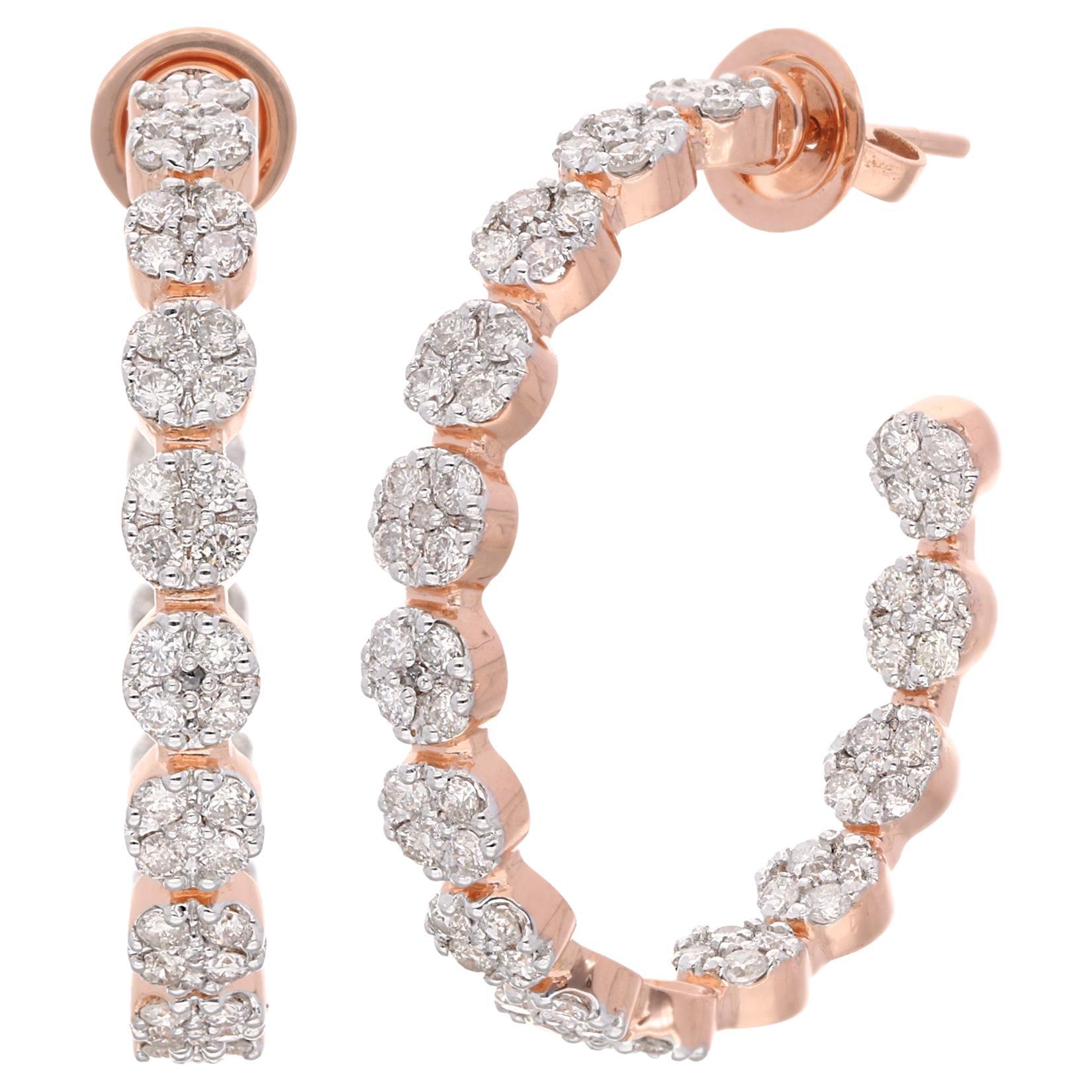 2.50 Carat SI Clarity HI Color Diamond Hoop Earrings 18 Karat Rose Gold Jewelry For Sale