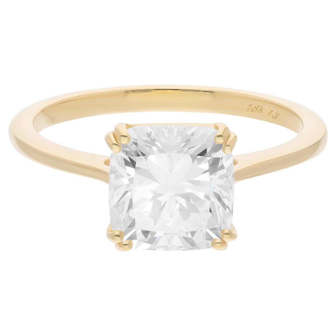 2.50 Carat SI/H Solitaire Cushion Cut Diamond Wedding Ring 18 Karat Yellow Gold