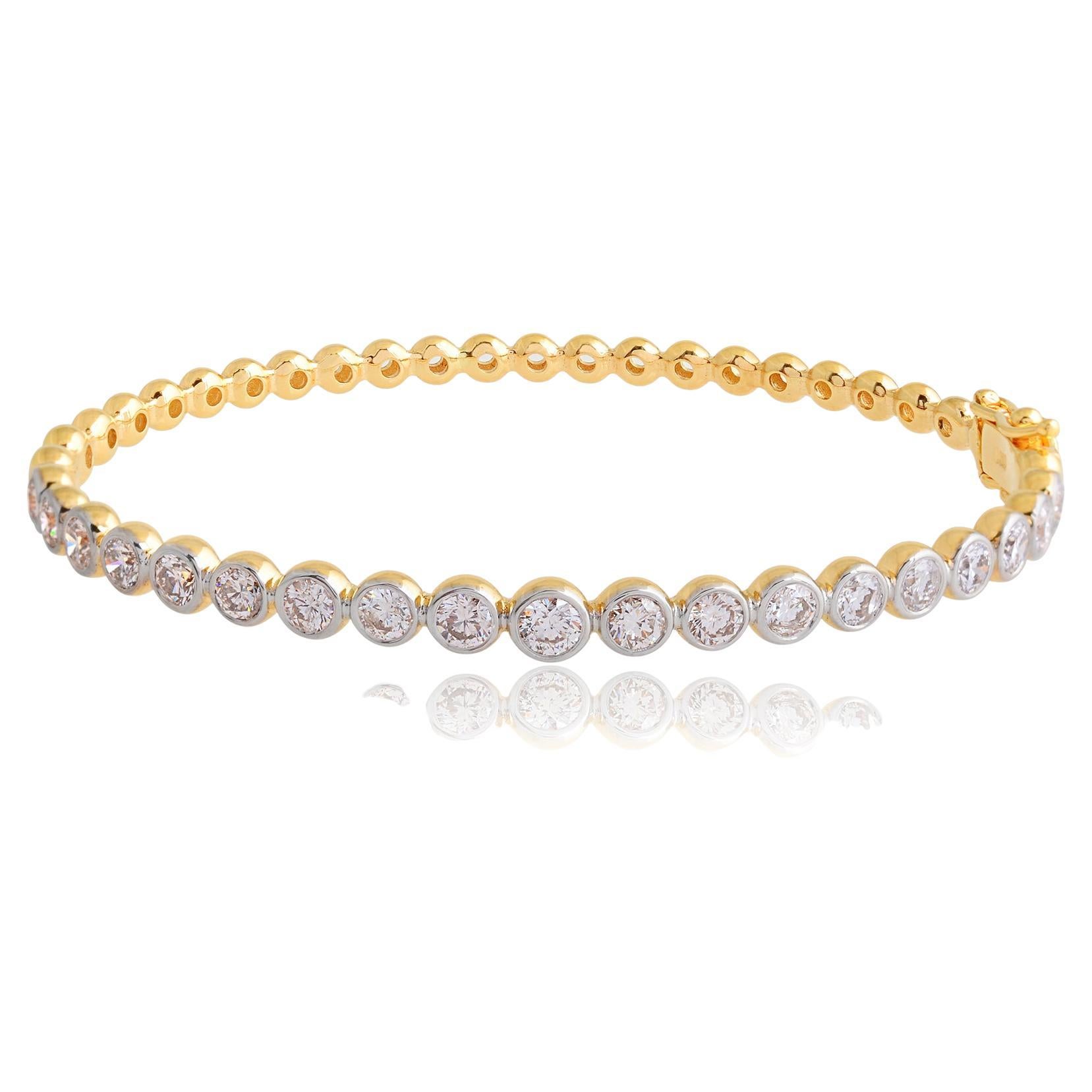 Bracelet simple ligne en or jaune massif 18 carats avec diamants naturels de 2,70 carats en vente