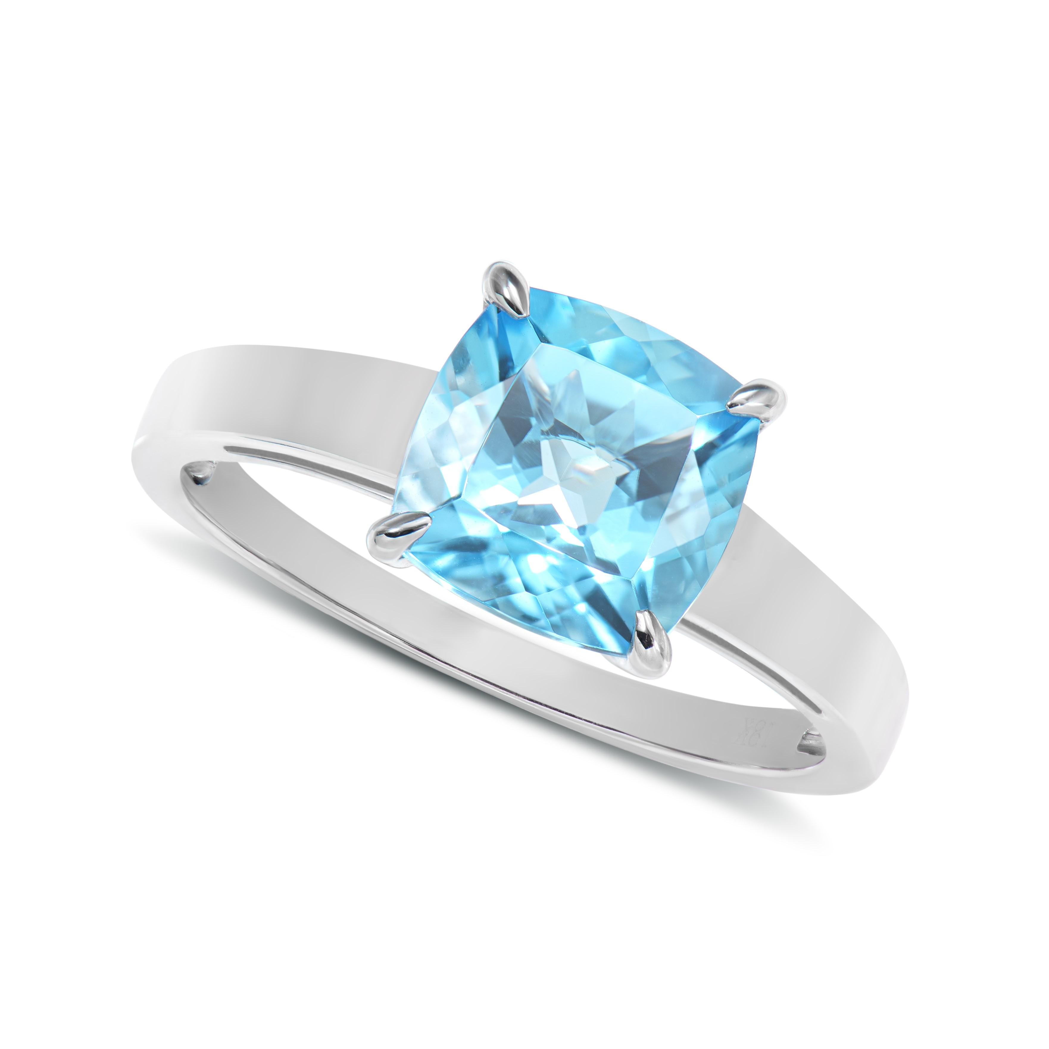 Contemporary 2.50 Carat Sky Blue Topaz Fancy Ring in 18Karat White Gold. For Sale