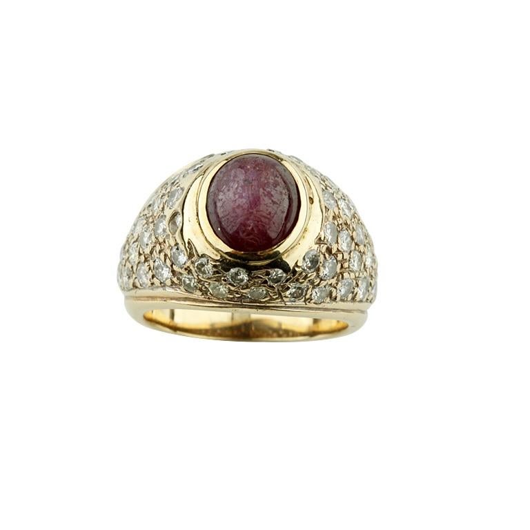 Cabochon 2.50 Carat Star Ruby Solitaire Ring with Diamond Accents For Sale