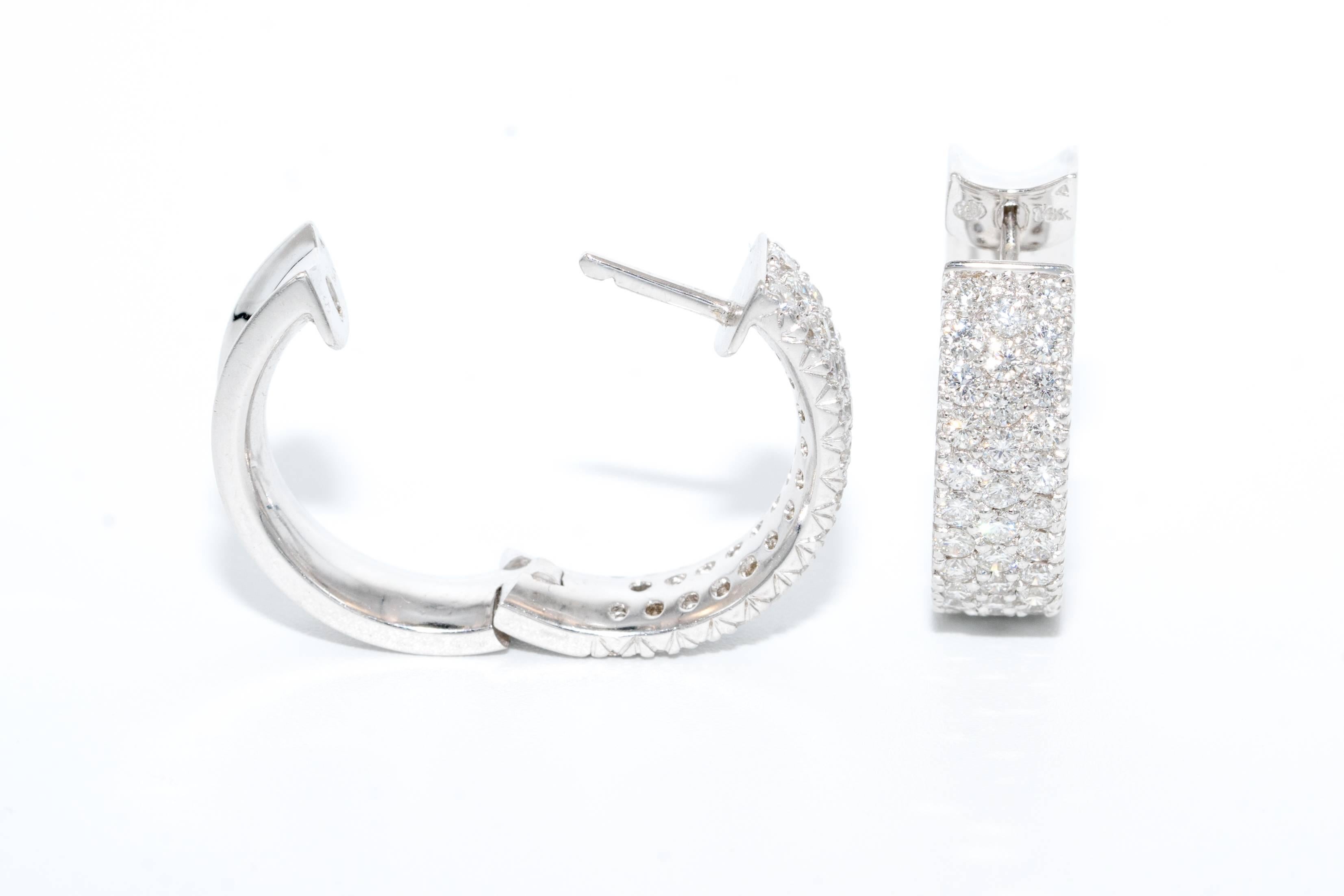 Contemporary 2.50 Carat Three-Row Diamond Hoop Earrings in 14 Karat Gold