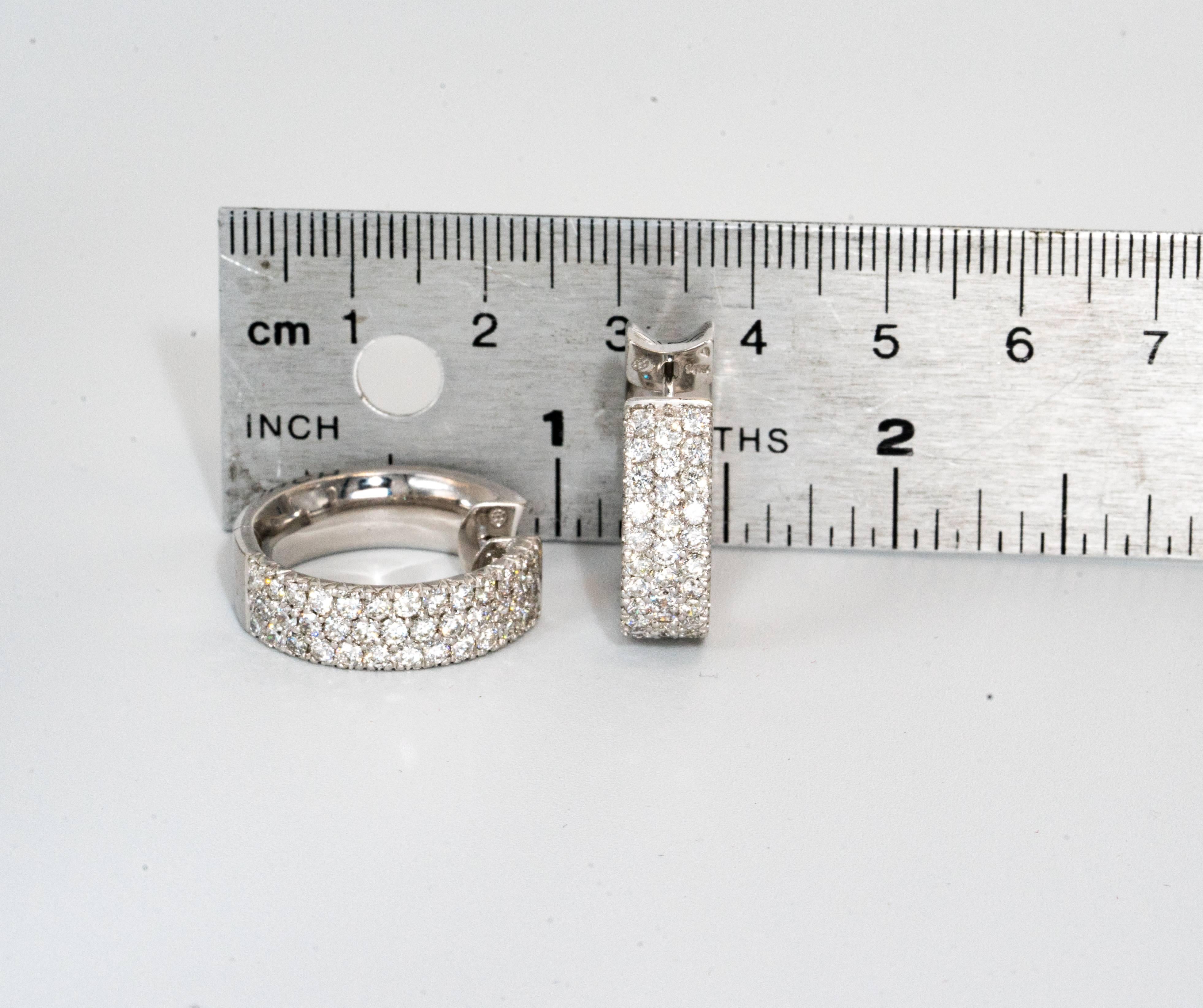 2.50 Carat Three-Row Diamond Hoop Earrings in 14 Karat Gold In New Condition In New York, NY