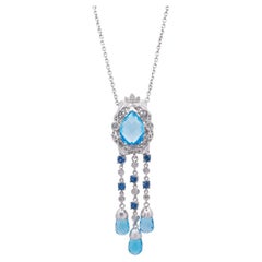 2.50 Carat Topaz Sapphire Diamond White Gold Briolette Pendant Necklace