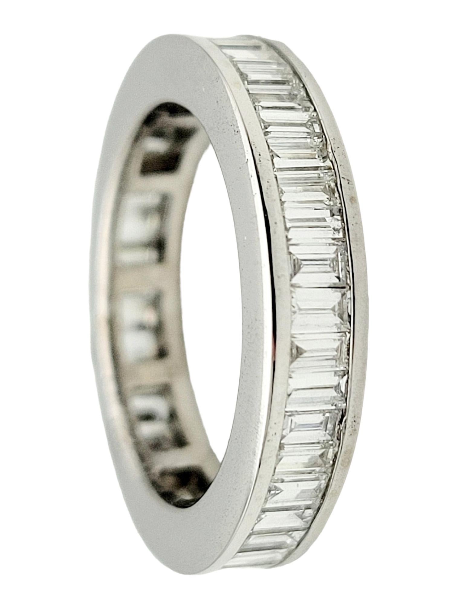 Contemporary 2.50 Carat Total Baguette Diamond Eternity Band Ring in 14 Karat White Gold For Sale