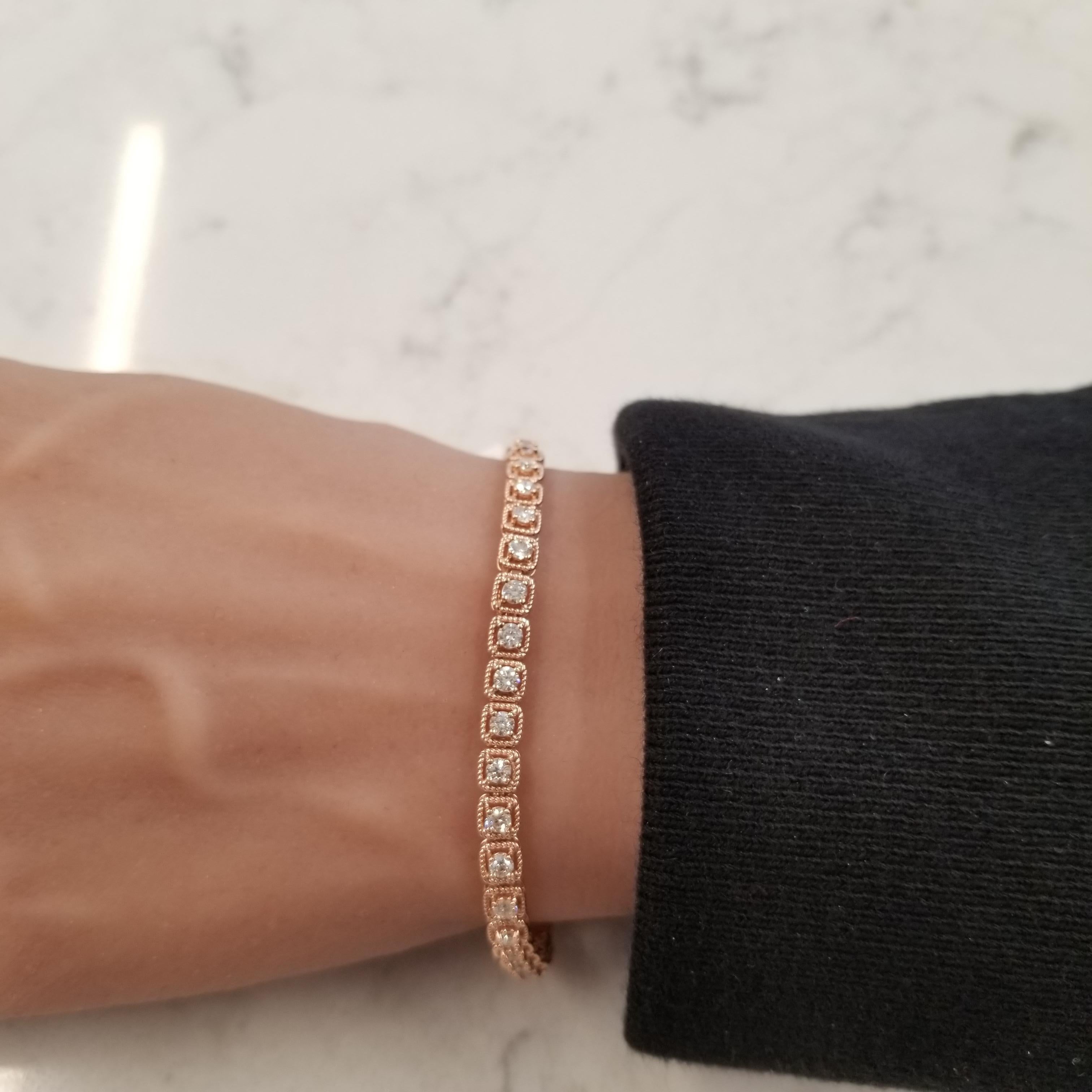 2.50 Carat Total Diamond Bracelet in 14 Karat Rose Gold 1