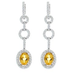 2.50 Carat Total Oval Checkerboard Citrine and Diamond Dangle Earrings