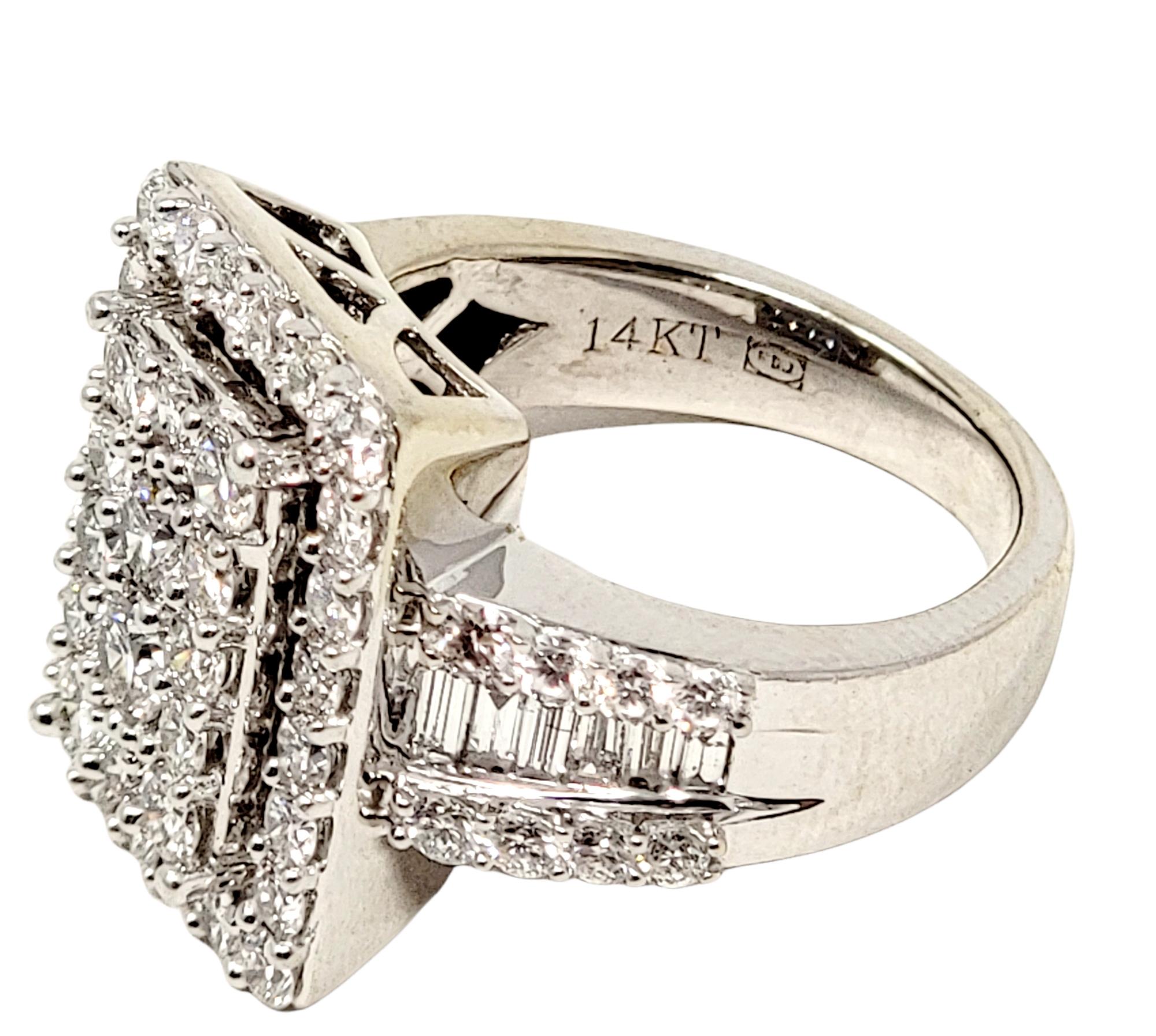2.50 Carat Total Round Cut Diamond Rectangular Halo Ring in 14 Karat White Gold For Sale 3