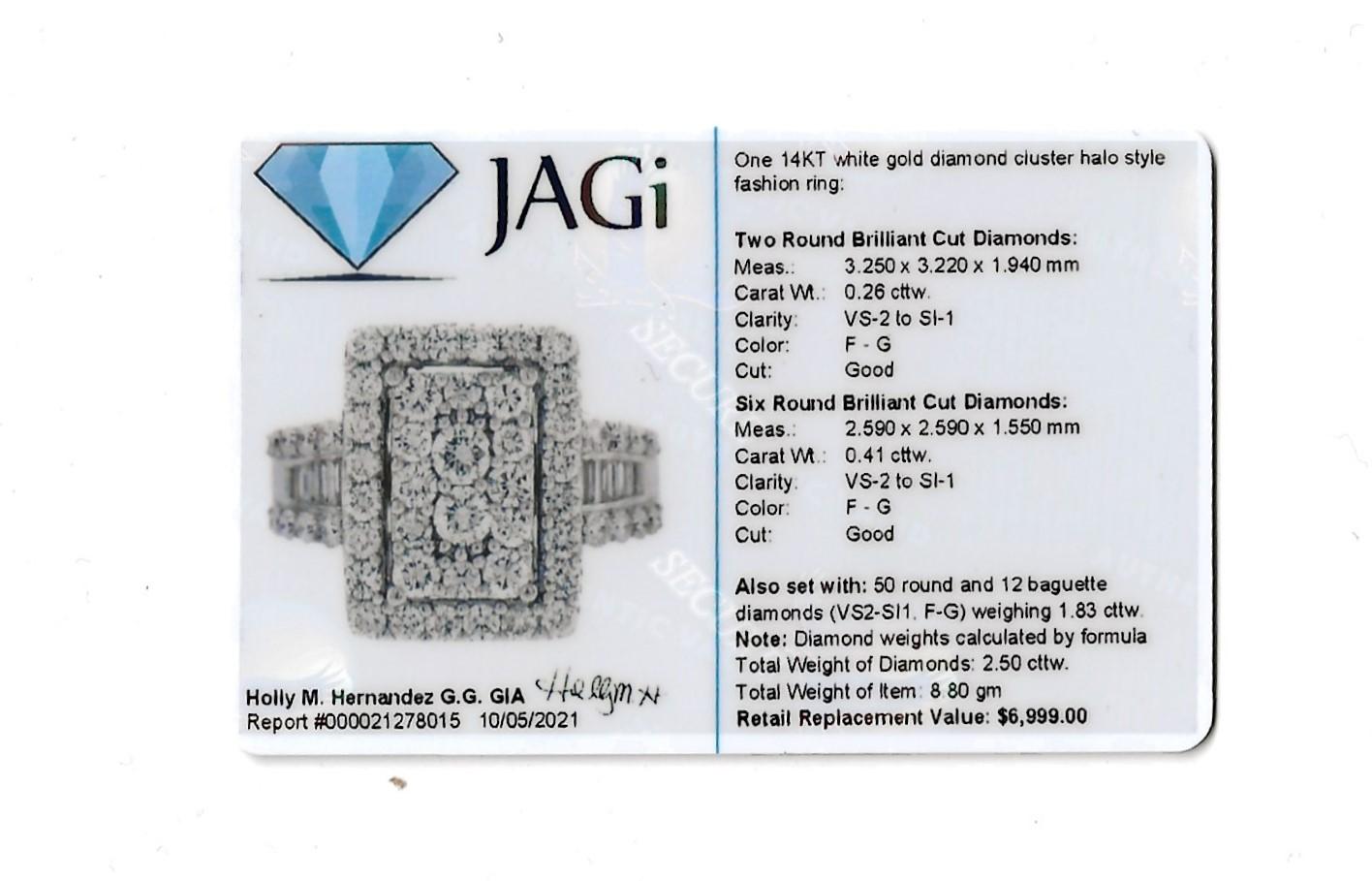 2.50 Carat Total Round Cut Diamond Rectangular Halo Ring in 14 Karat White Gold For Sale 4