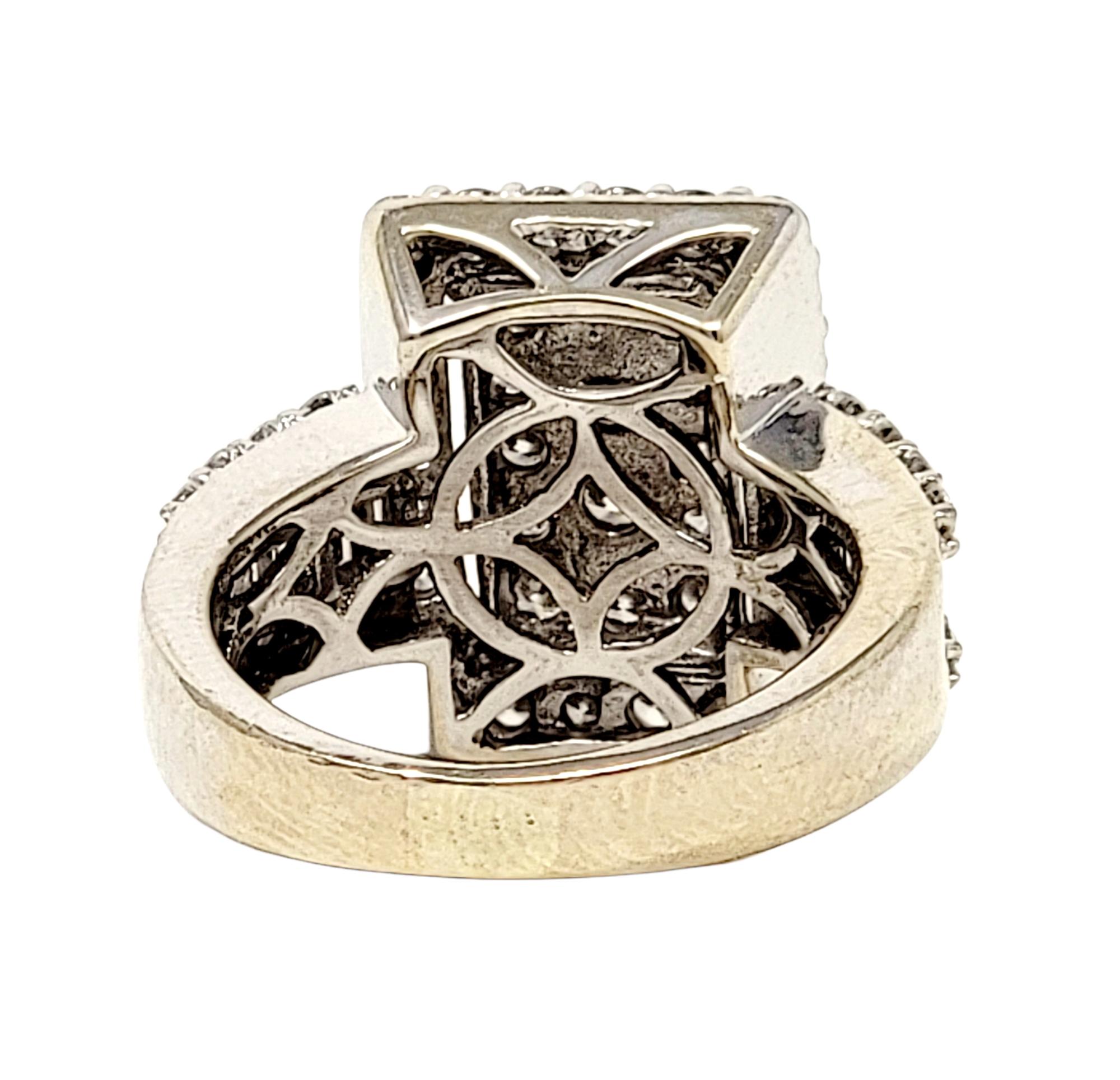 Contemporary 2.50 Carat Total Round Cut Diamond Rectangular Halo Ring in 14 Karat White Gold For Sale