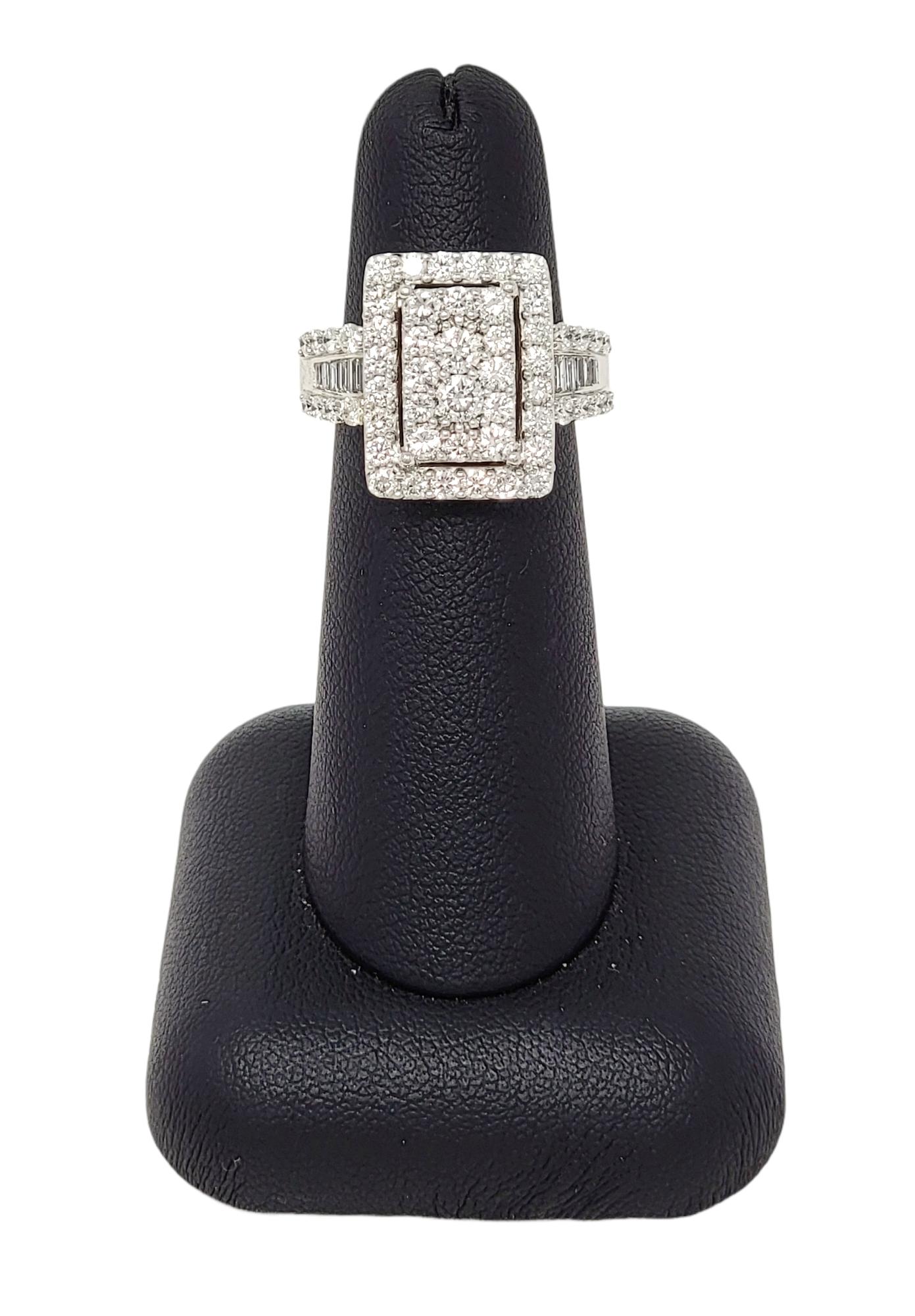 Women's 2.50 Carat Total Round Cut Diamond Rectangular Halo Ring in 14 Karat White Gold For Sale