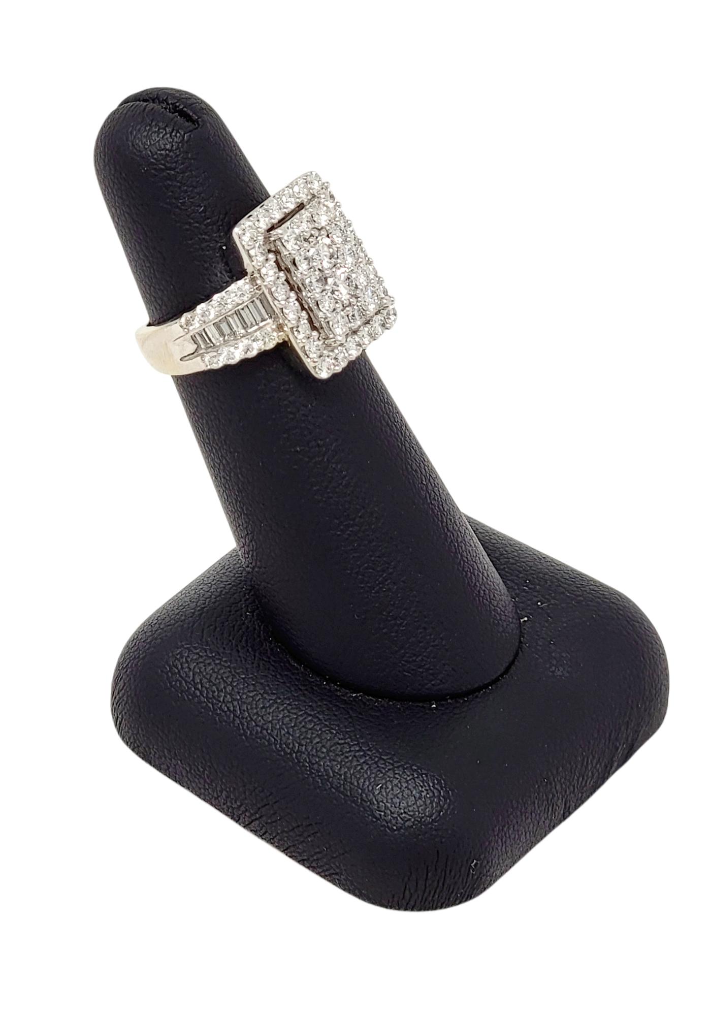 2.50 Carat Total Round Cut Diamond Rectangular Halo Ring in 14 Karat White Gold For Sale 1
