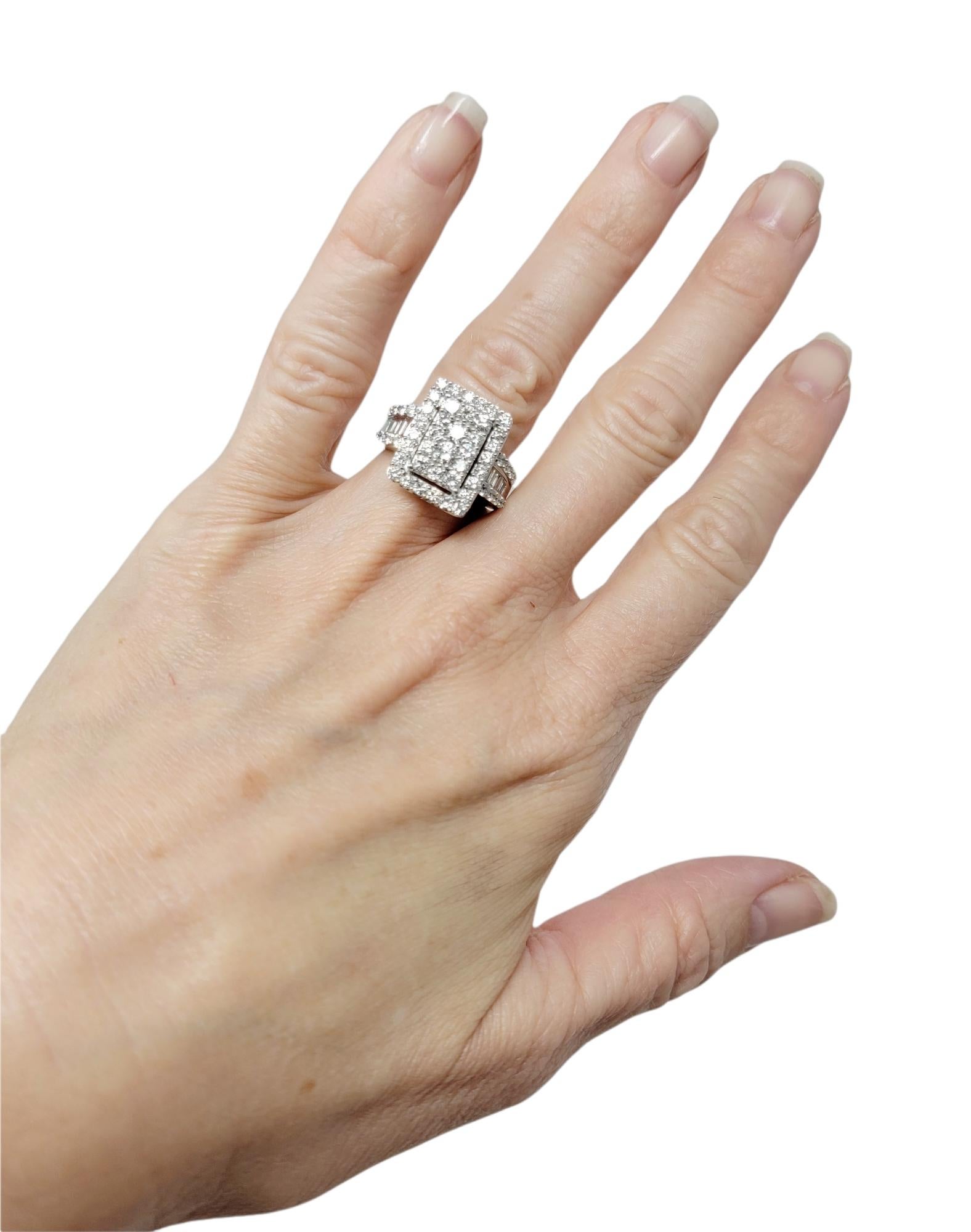 2.50 Carat Total Round Cut Diamond Rectangular Halo Ring in 14 Karat White Gold For Sale 2