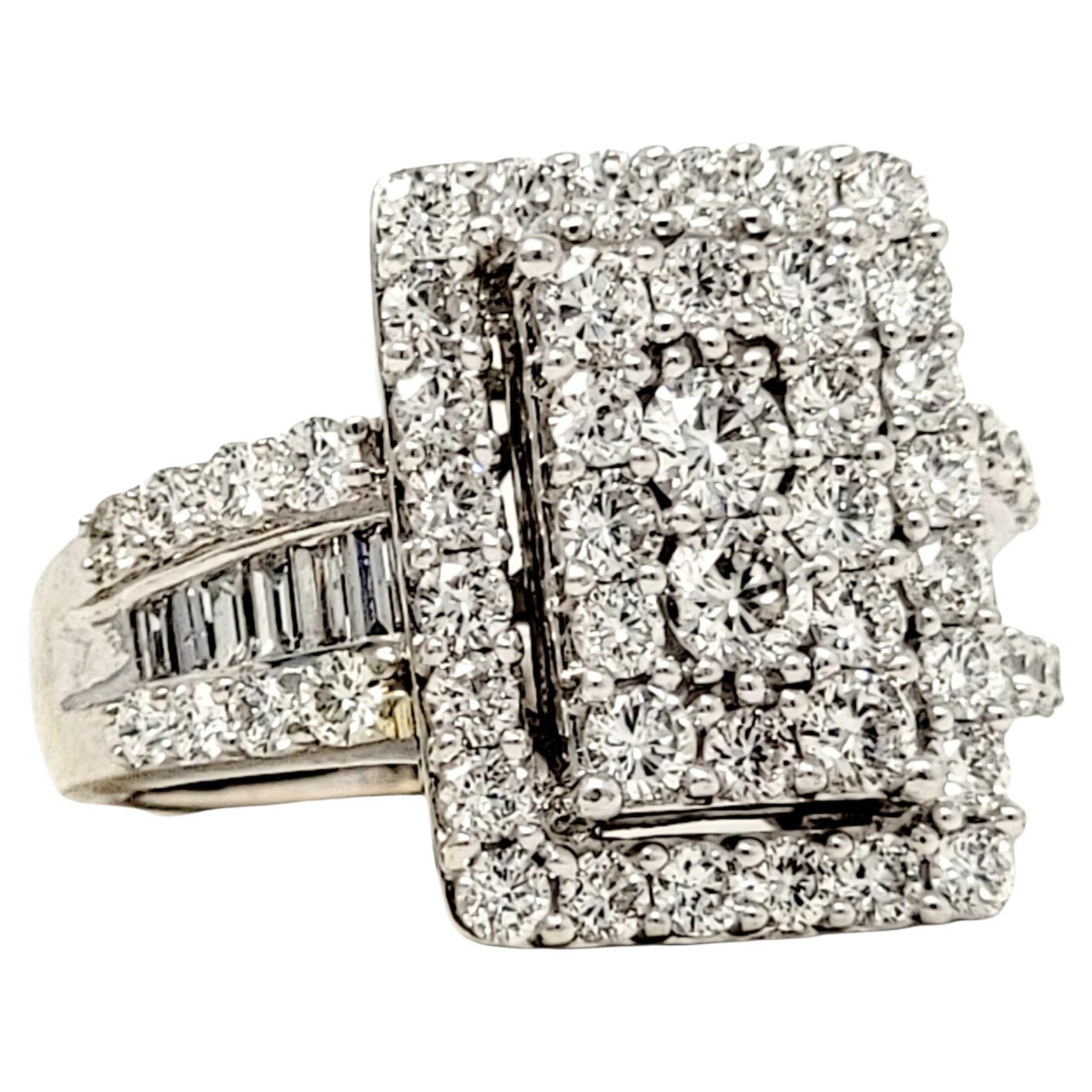 2.50 Carat Total Round Cut Diamond Rectangular Halo Ring in 14 Karat White Gold For Sale