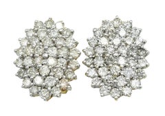 Boucles d'oreilles grappes ovales en or jaune 18 carats avec diamants ronds de 2,50 carats au total