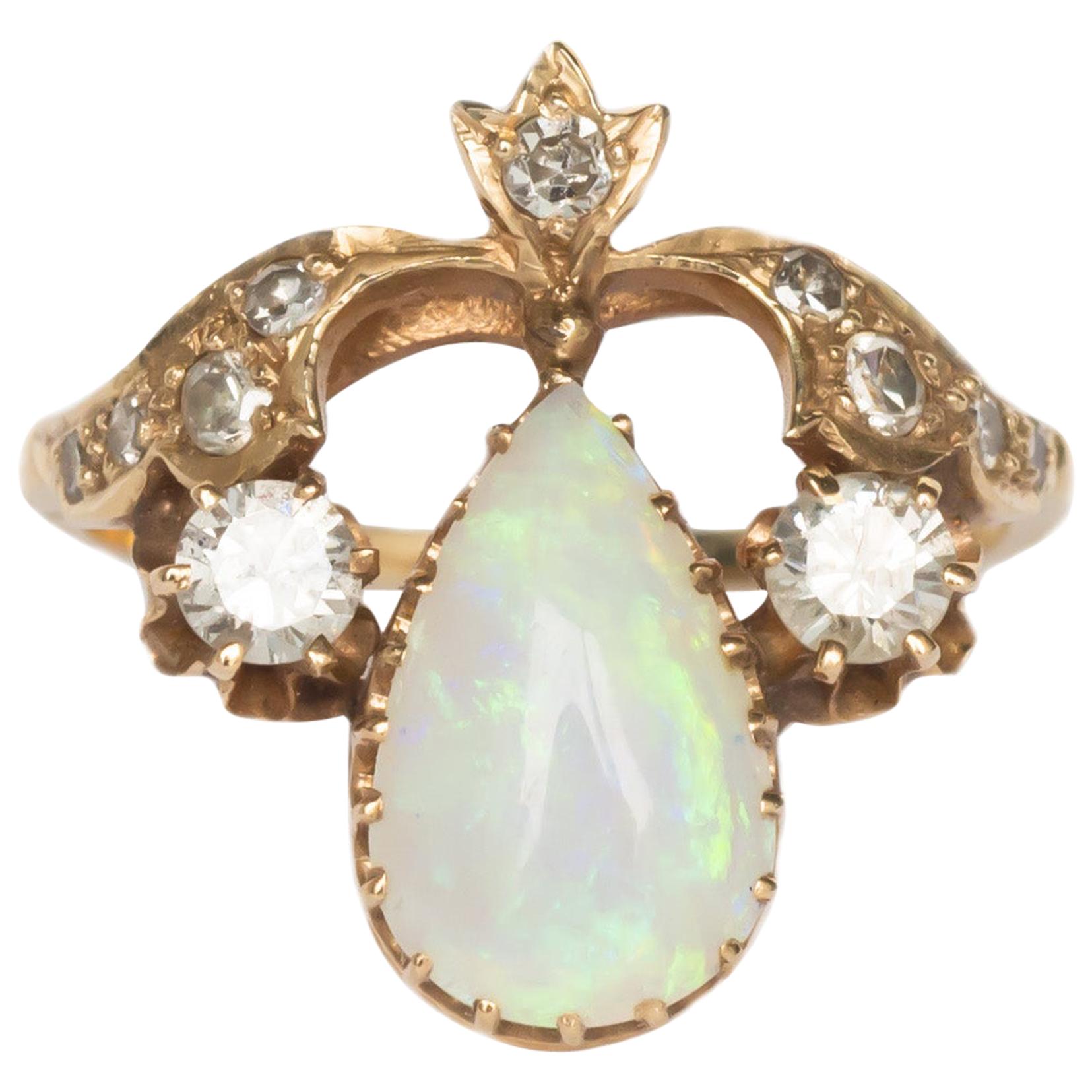 2.50 Carat Total Weight Opal Yellow Gold Engagement Ring