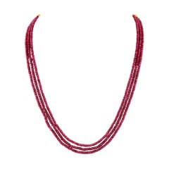 250 Carat Treated Ruby Bead Triple Strand Necklace with Silver Clasp Adjustable