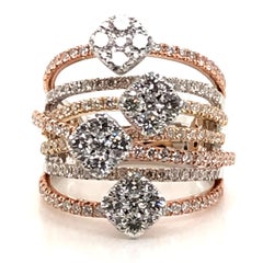 2.50 Carat Tri-Tone Wide Band Facet Diamond Fashion Ring