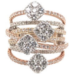 2.50 Carat Tri-Tone Wide Band Facet Diamond Fashion Ring