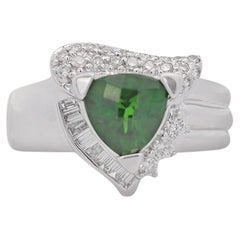 2.50 Carat Triangle Checkerboard Tsavorite & Diamond White Gold Statement Ring