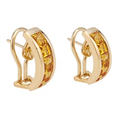 2.50 Carat Yellow Orange Sapphire Yellow Gold Half Hoop Earrings