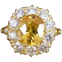 2.50 Carat Yellow Sapphire and Diamond Cluster Ring in 18 Carat Yellow Gold