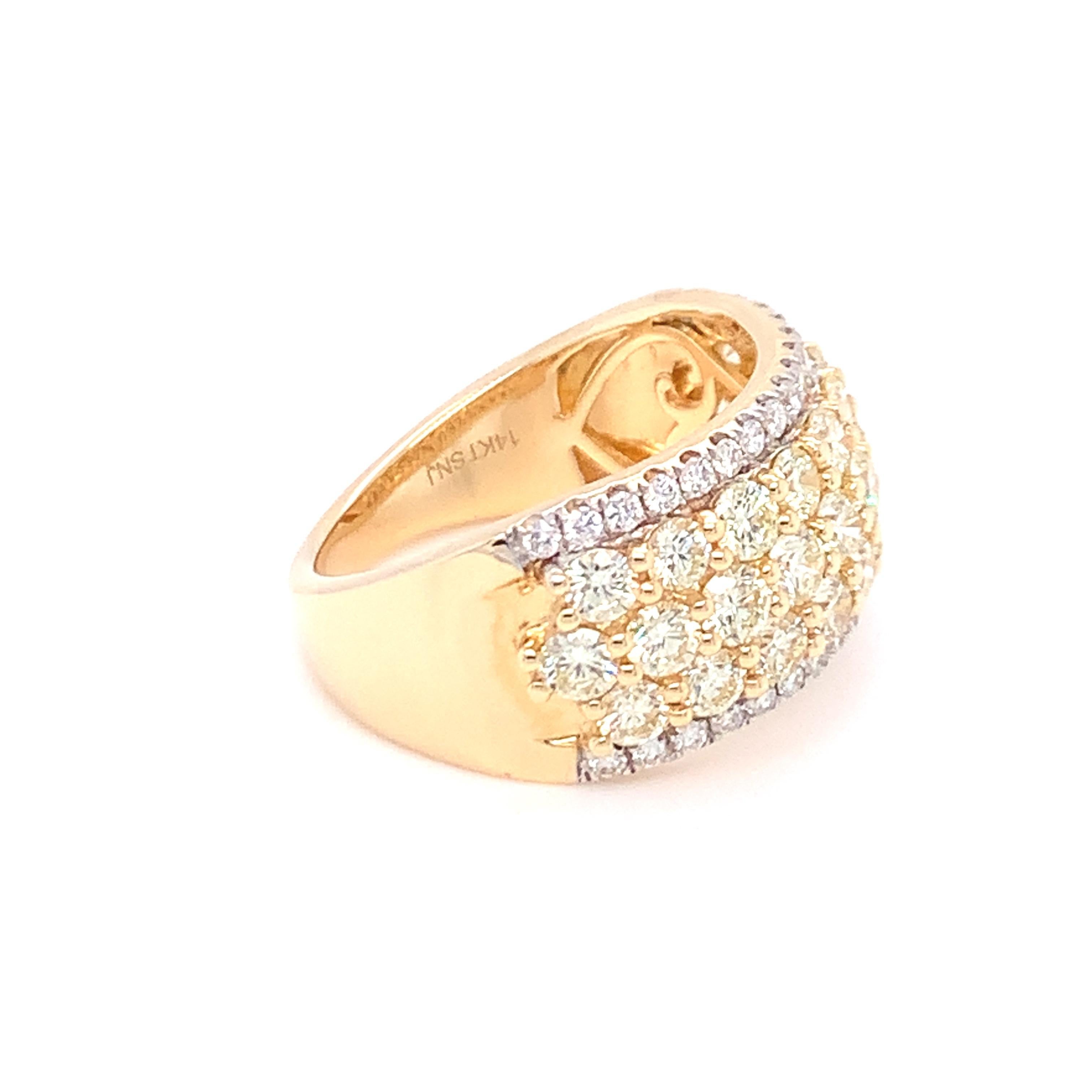 2.50 Carat Yellow & White Diamond Band Ring in 14k Yellow Gold For Sale 2