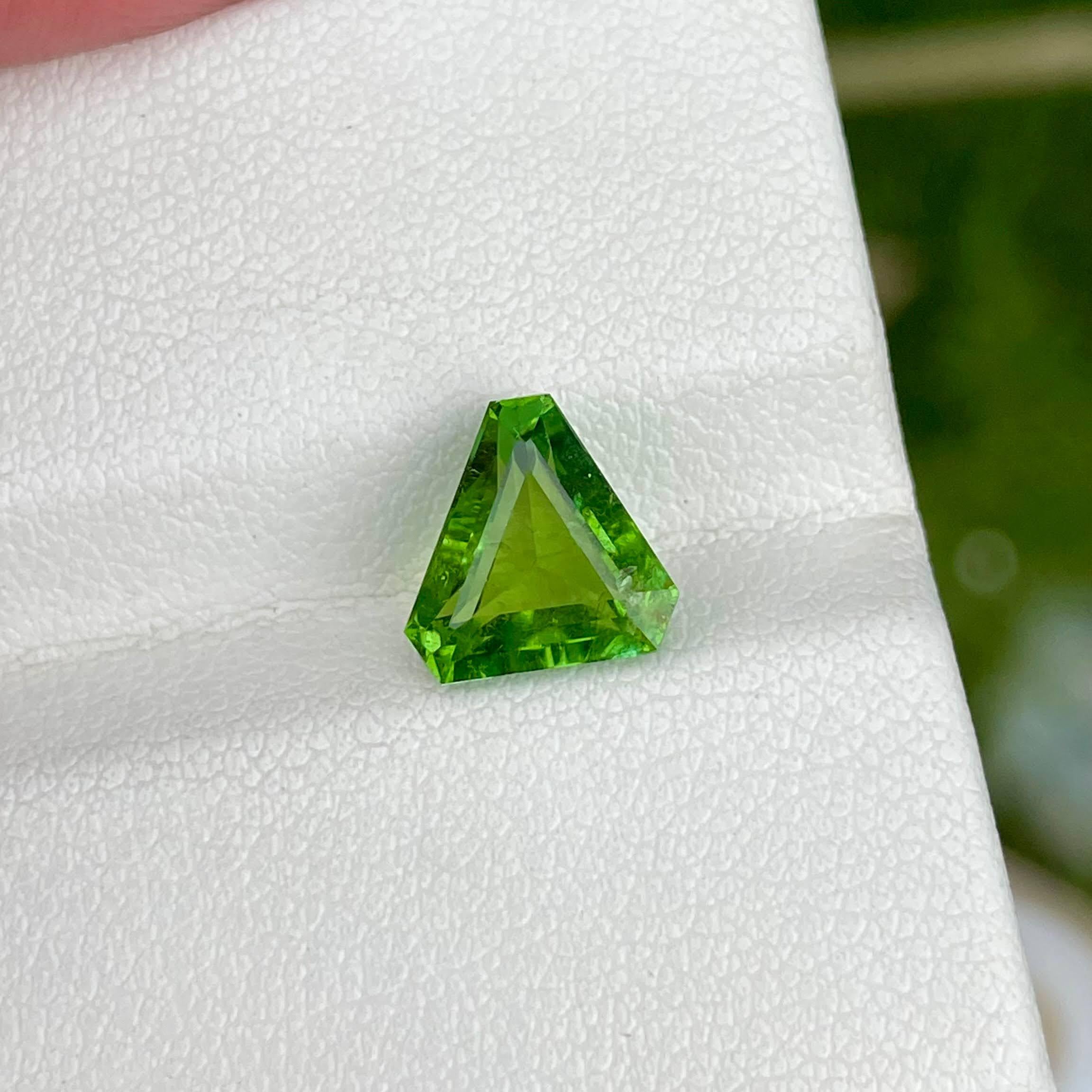Poids 2.50 carats 
Dimensions 8,9x8,2x5,4 mm
Traitement aucun 
Origine Nigeria 
Clarity SI
Forme Triangulaire 
Coupe Trilliant 



La pierre de tourmaline verte que vous possédez est une gemme captivante d'origine naturelle, provenant des riches