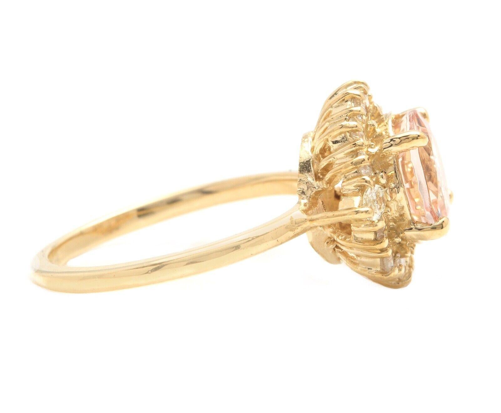 Mixed Cut 2.50 Carats Impressive Natural Morganite and Diamond 14K Solid Yellow Gold Ring For Sale