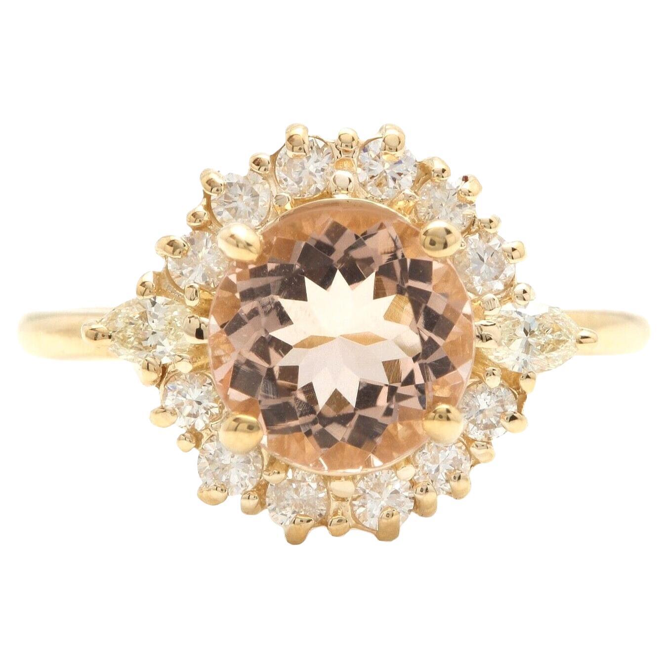 2.50 Carats Impressive Natural Morganite and Diamond 14K Solid Yellow Gold Ring For Sale
