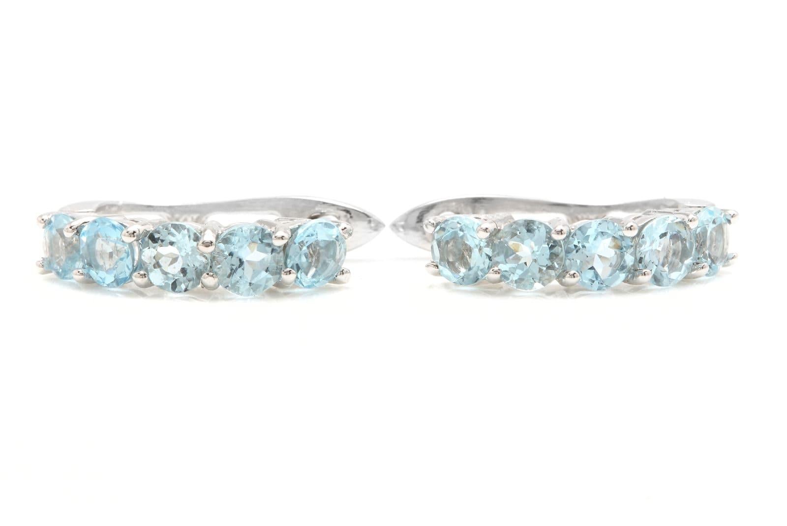 2.50 Carats Natural Aquamarine 14k Solid White Gold Huggie Earrings In New Condition For Sale In Los Angeles, CA