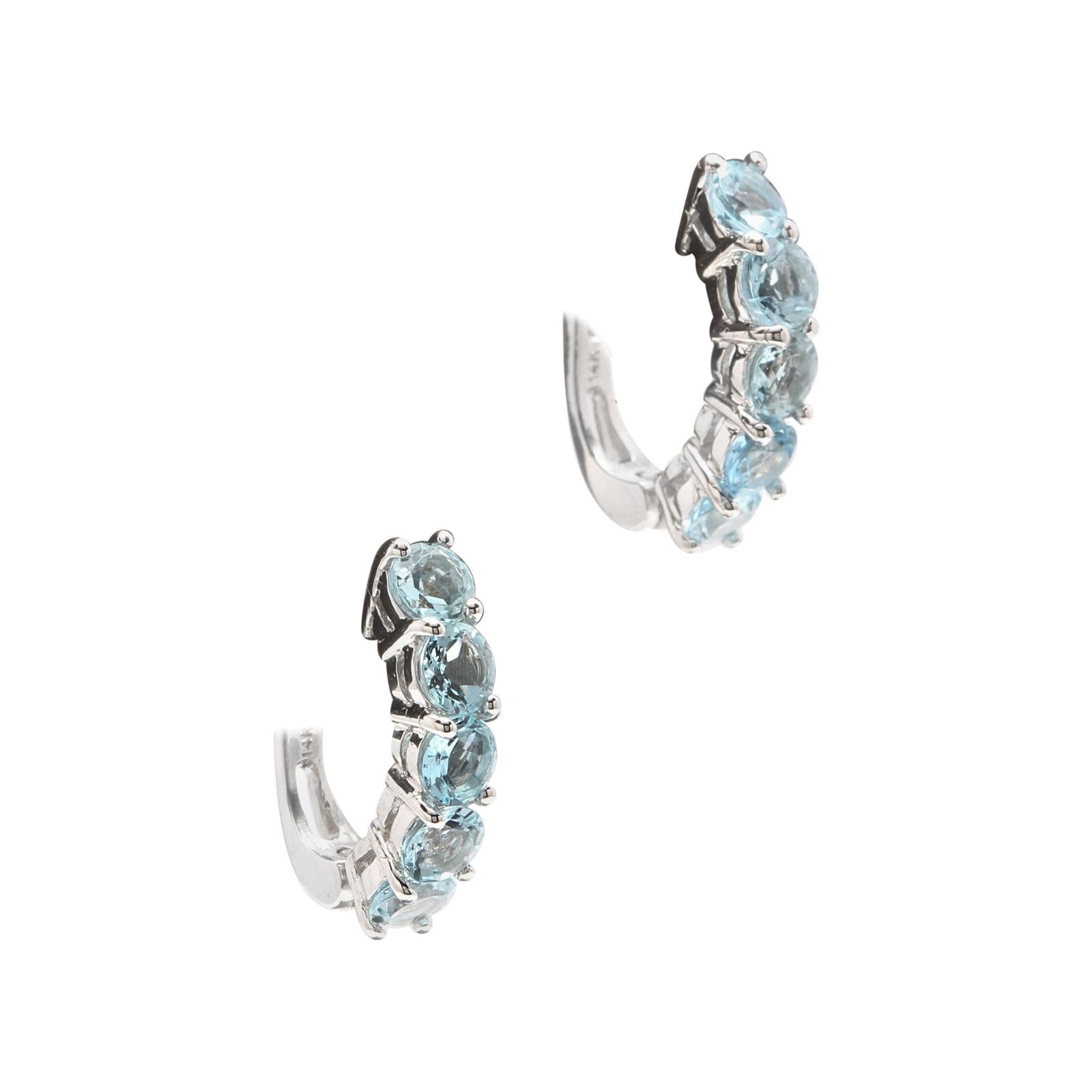 2.50 Carats Natural Aquamarine 14k Solid White Gold Huggie Earrings For Sale