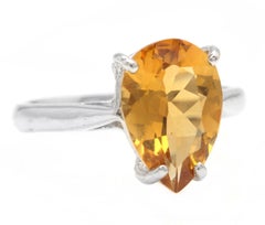 2.50 Carats Natural Citrine 14K Solid White Gold Ring